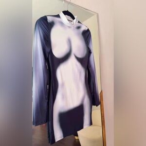 Abstract Body Print Long Sleeve Dress